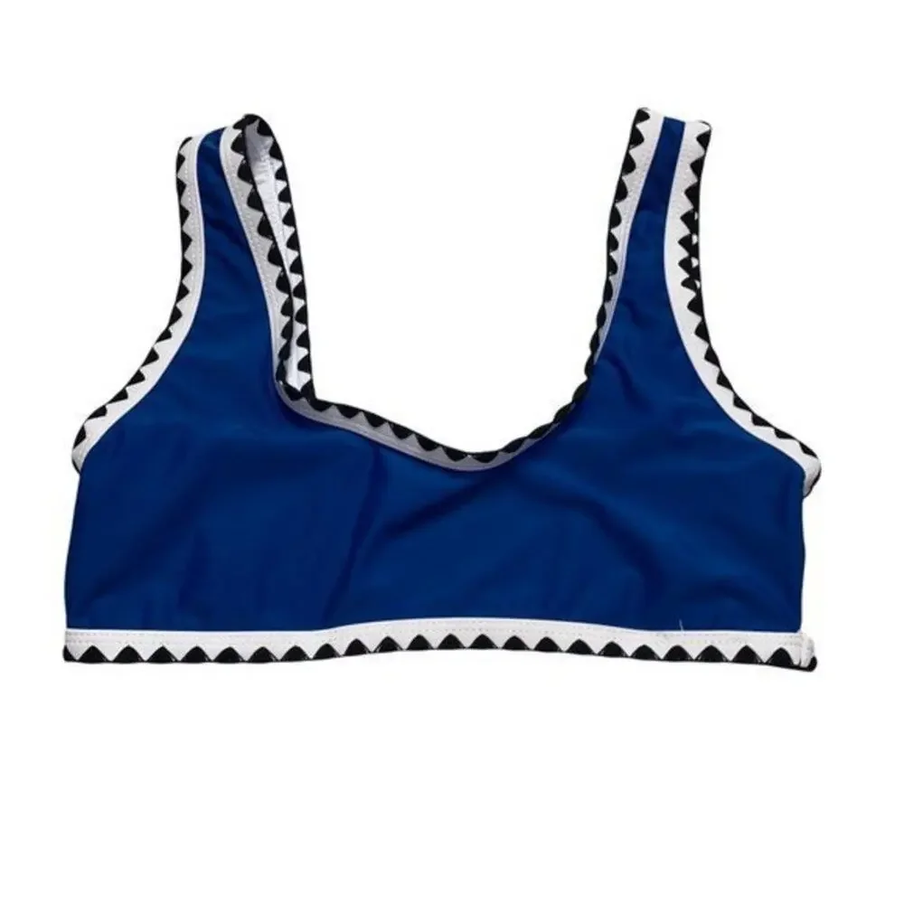 Shein Blue Trimmed Bandeau Bikini Swim Top Women's Size Small